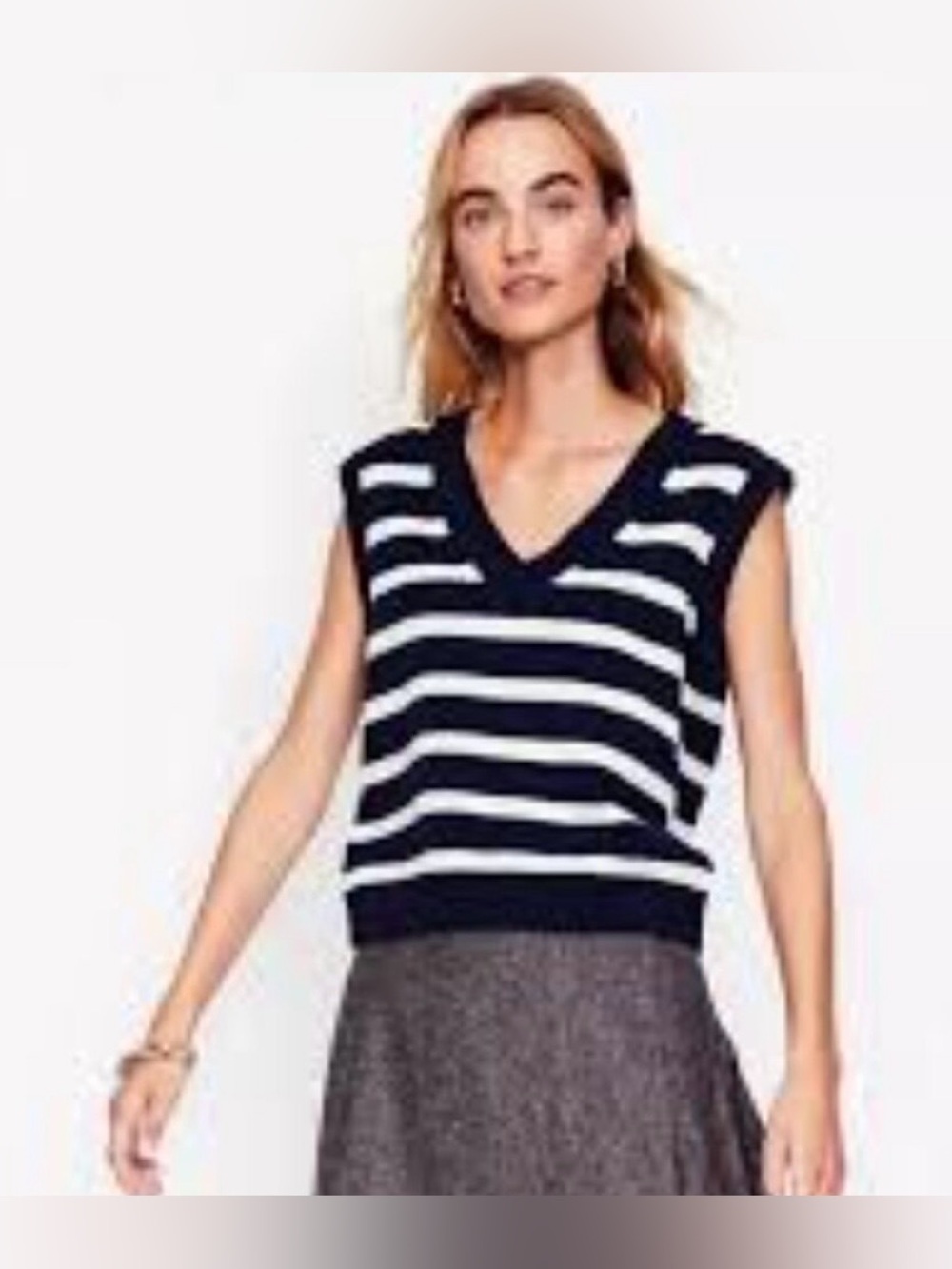 Boden Navy and White Striped V-Neck wool Sweater Vest